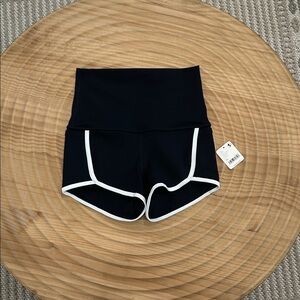 Freepeople Movement Elegant Black High-Waisted Shorts with White Trim